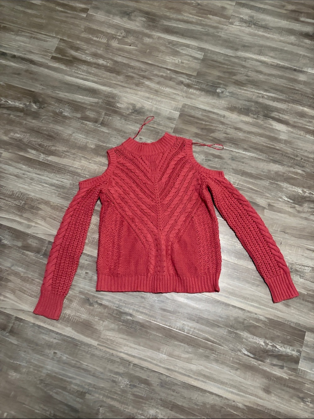 Aeropostale Coral Cold-Shoulder Cable Knit Sweater